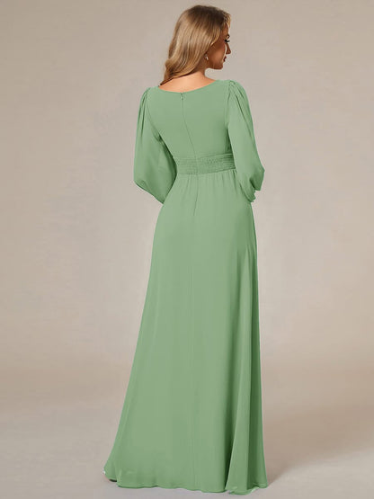 ever CELESTE|Chiffon Long Sleeve Pleated Floor Length Dress
