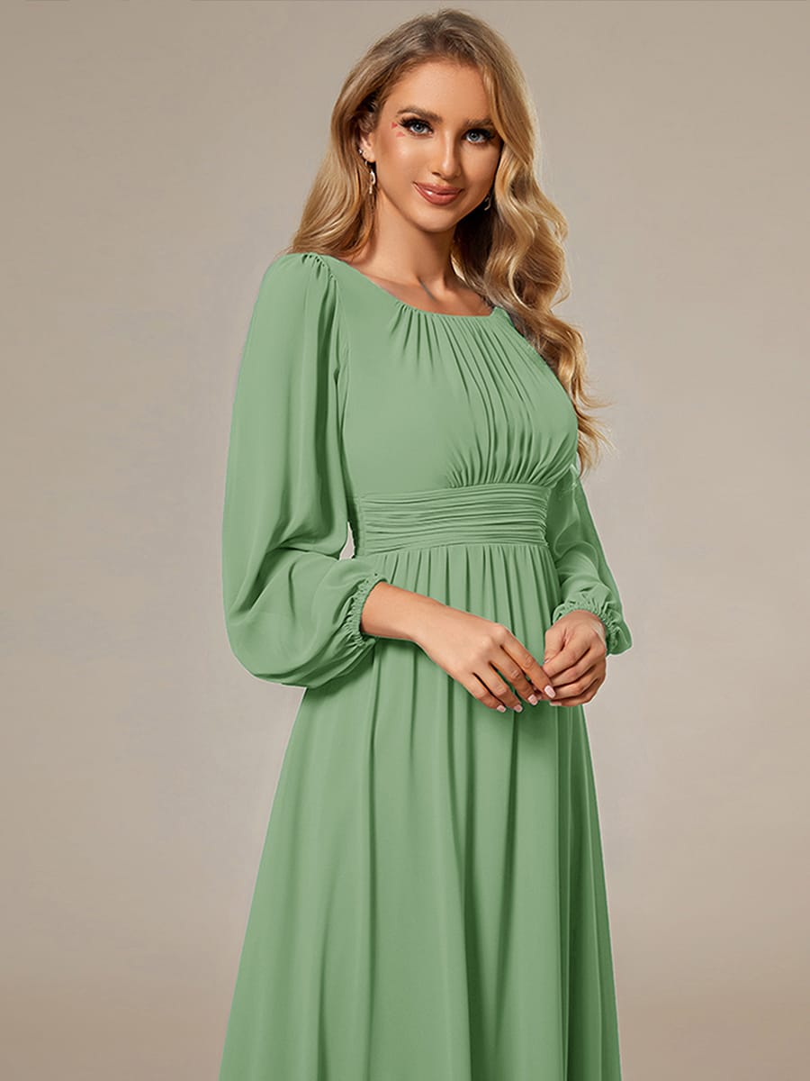 ever CELESTE|Chiffon Long Sleeve Pleated Floor Length Dress