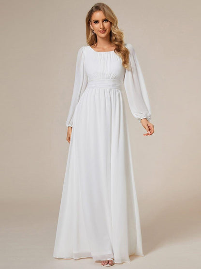 ever CELESTE|Chiffon Long Sleeve Pleated Floor Length Dress