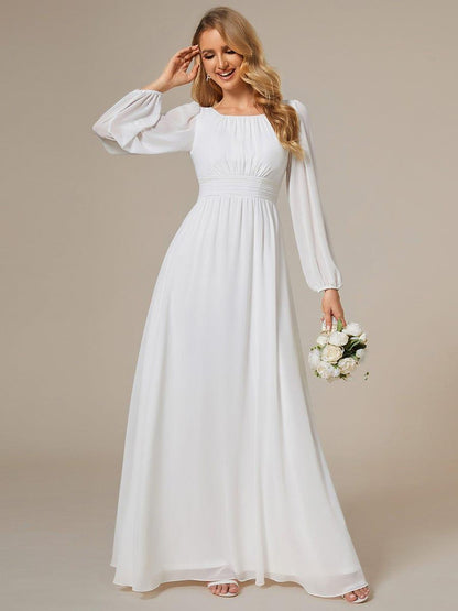 ever CELESTE|Chiffon Long Sleeve Pleated Floor Length Dress