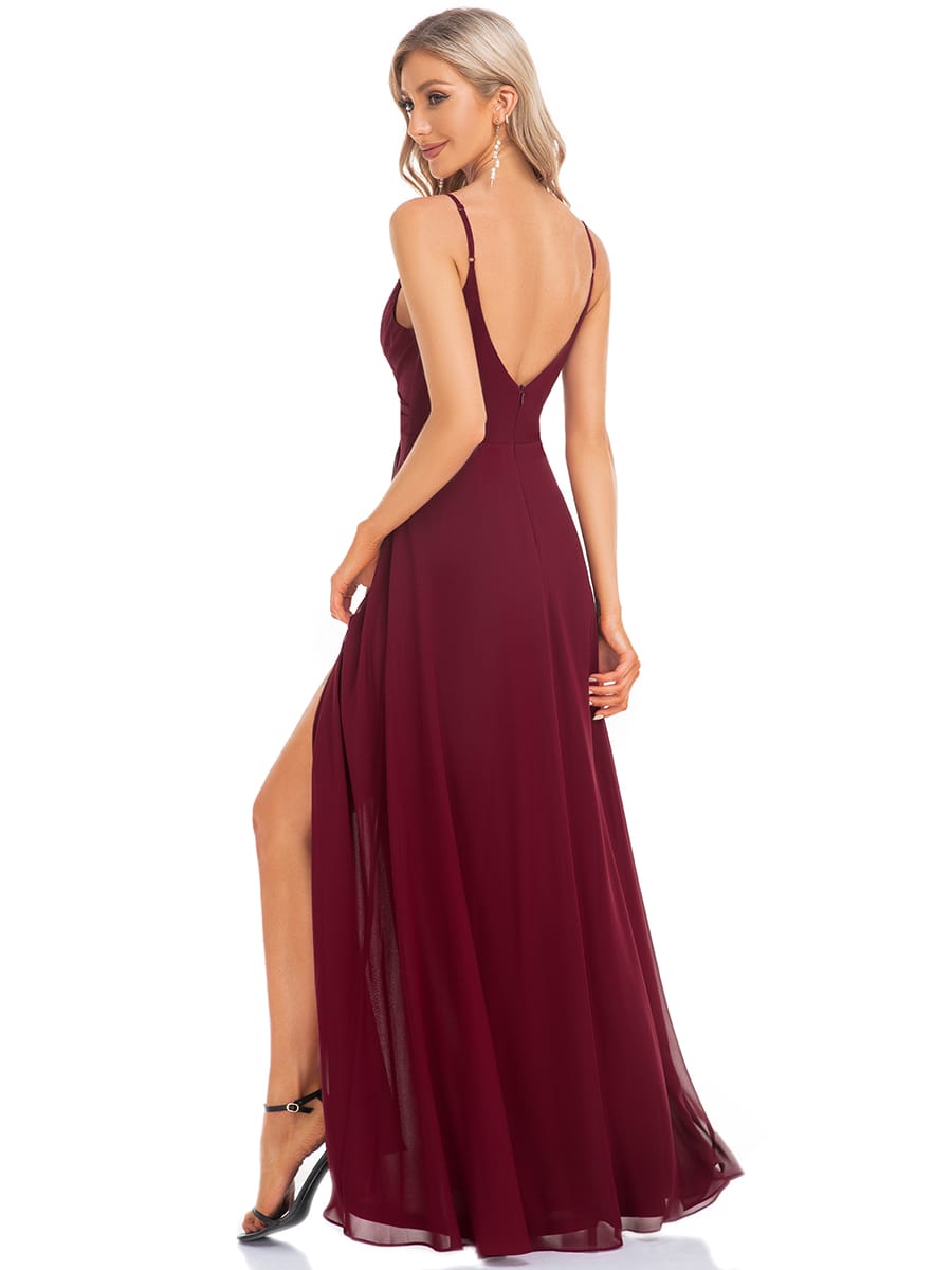 ever RENÉ|Spaghetti Strap Pleated V-Neck High Slit Bridesmaid Dress