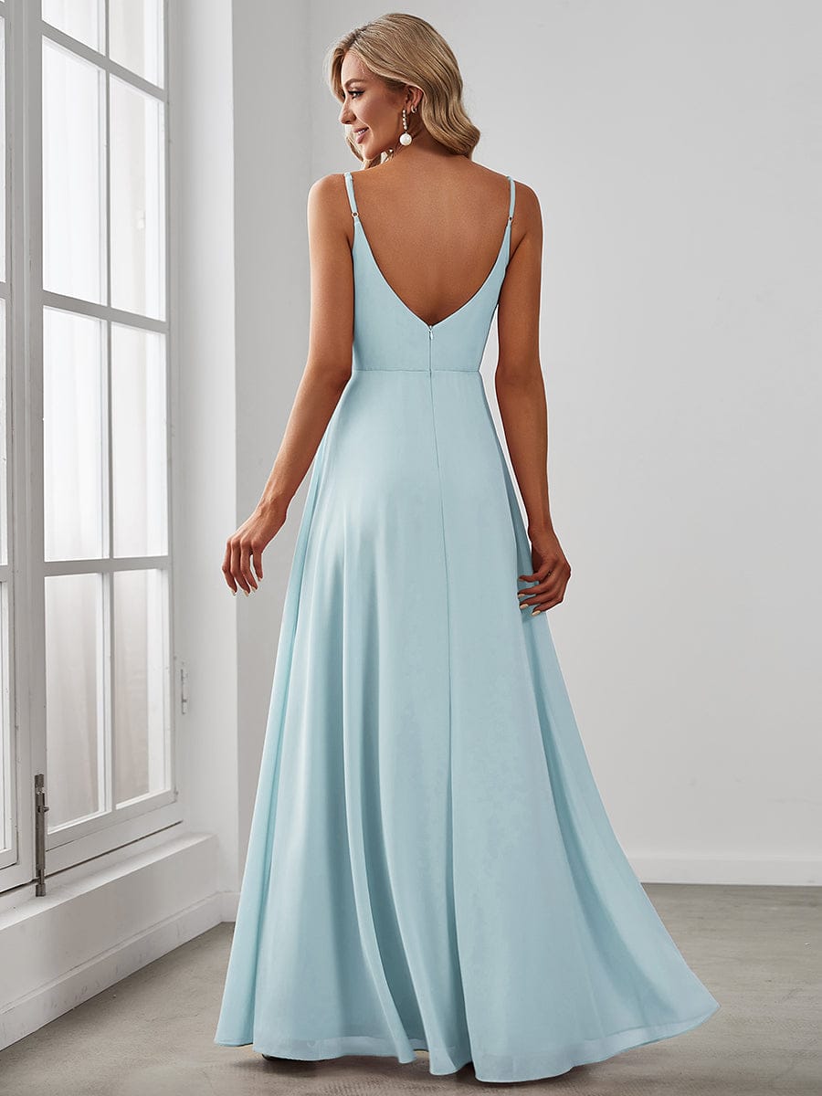 ever RENÉ|Spaghetti Strap Pleated V-Neck High Slit Bridesmaid Dress