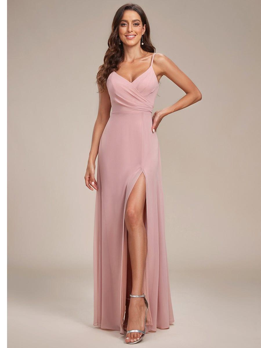 ever RENÉ|Spaghetti Strap Pleated V-Neck High Slit Bridesmaid Dress