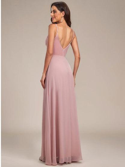 ever RENÉ|Spaghetti Strap Pleated V-Neck High Slit Bridesmaid Dress