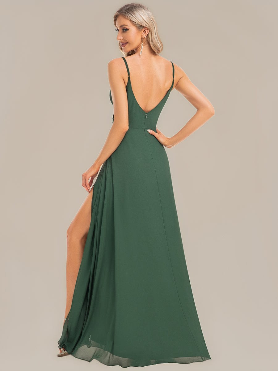 ever RENÉ|Spaghetti Strap Pleated V-Neck High Slit Bridesmaid Dress