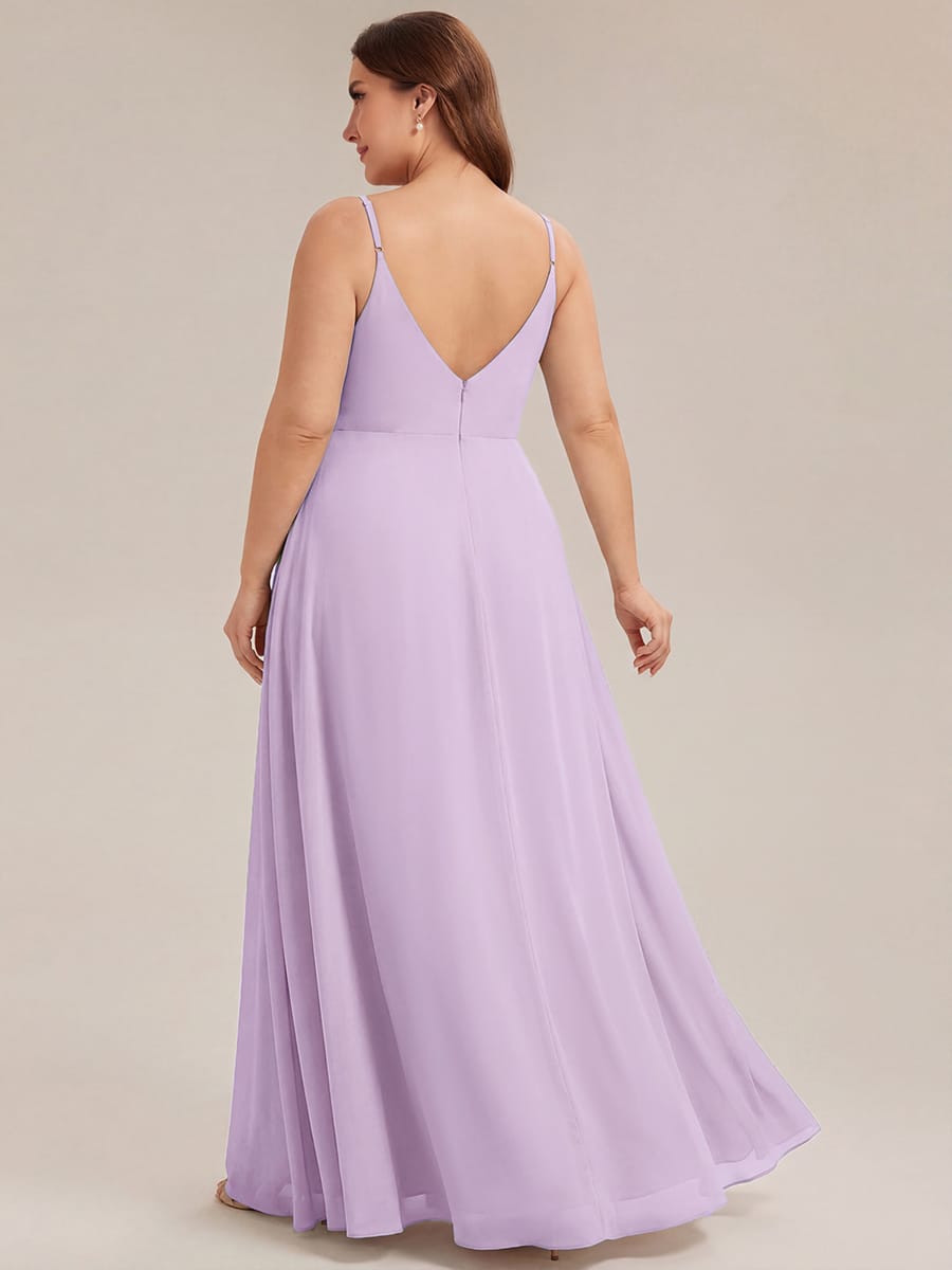 ever RENÉ|Spaghetti Strap Pleated V-Neck High Slit Bridesmaid Dress