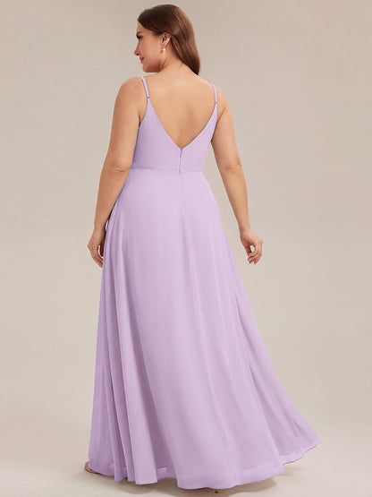 ever RENÉ|Spaghetti Strap Pleated V-Neck High Slit Bridesmaid Dress