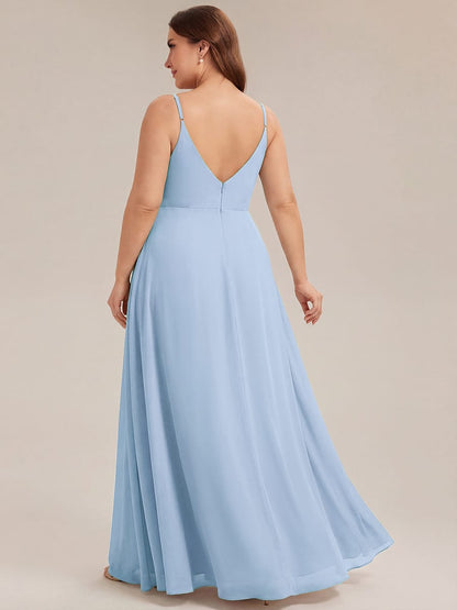 ever RENÉ|Spaghetti Strap Pleated V-Neck High Slit Bridesmaid Dress