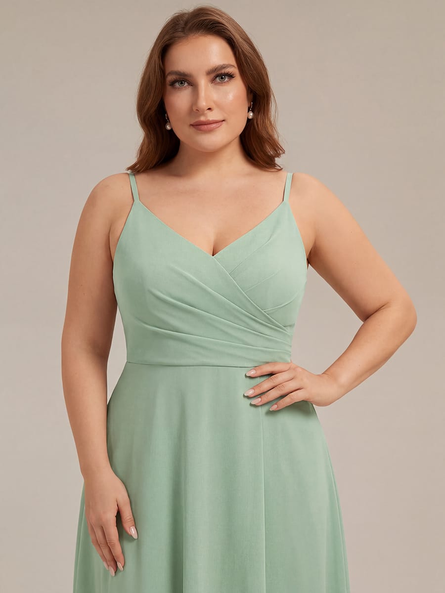 ever RENÉ|Spaghetti Strap Pleated V-Neck High Slit Bridesmaid Dress