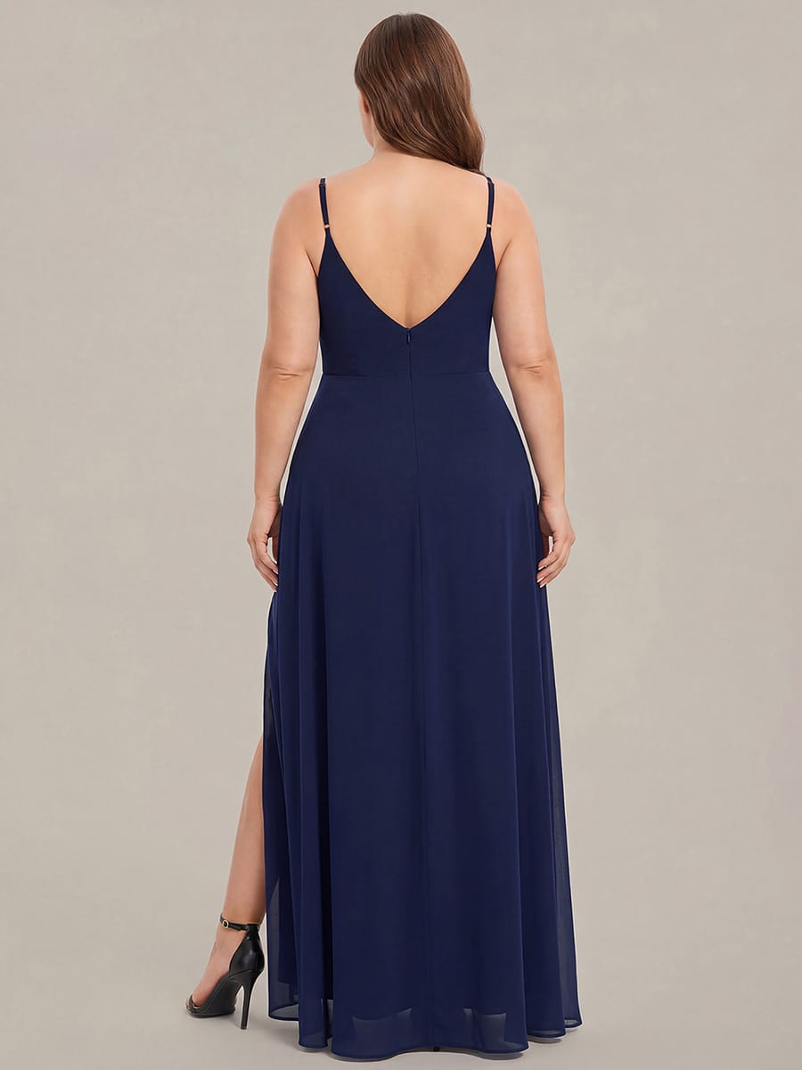 ever RENÉ|Spaghetti Strap Pleated V-Neck High Slit Bridesmaid Dress