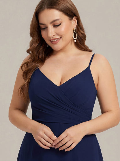 ever RENÉ|Spaghetti Strap Pleated V-Neck High Slit Bridesmaid Dress
