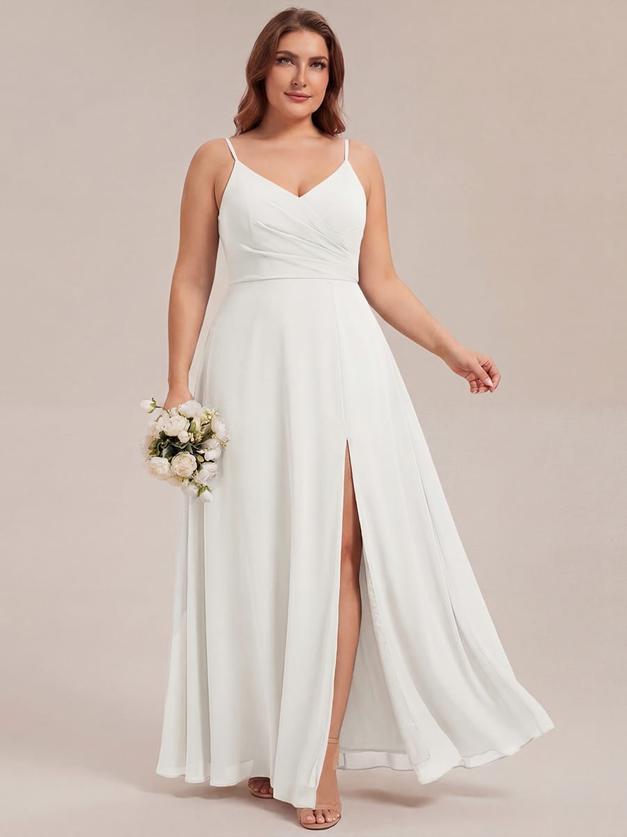 ever RENÉ|Spaghetti Strap Pleated V-Neck High Slit Bridesmaid Dress
