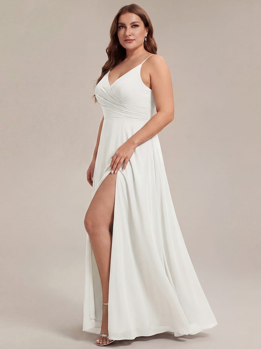 ever RENÉ|Spaghetti Strap Pleated V-Neck High Slit Bridesmaid Dress