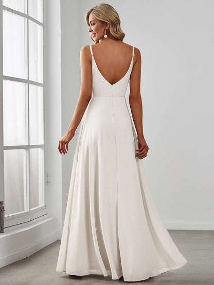ever RENÉ|Spaghetti Strap Pleated V-Neck High Slit Bridesmaid Dress
