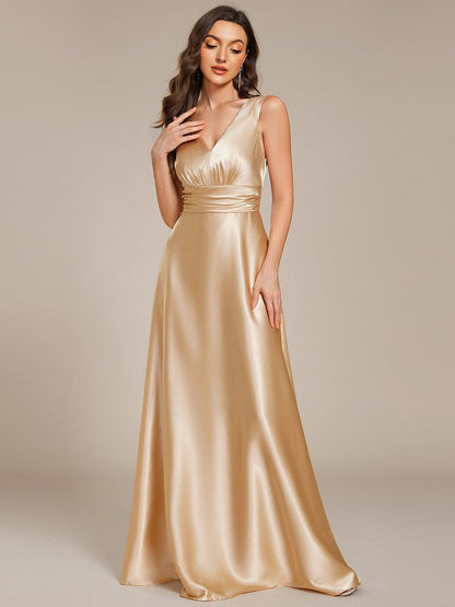 ever INDY|Sleeveless Empire Waist Satin Maxi Bridesmaid Dress With Pockets