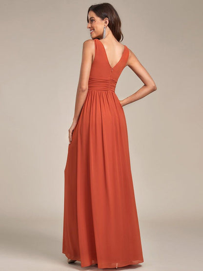 ever HUSH|V Neck Sleeveless Pleated Chiffon Evening Dress