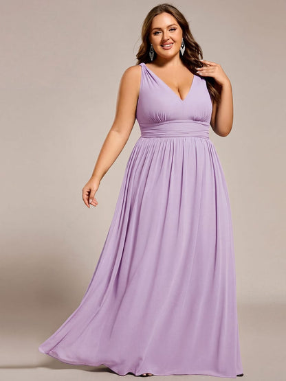 ever HUSH|V Neck Sleeveless Pleated Chiffon Evening Dress