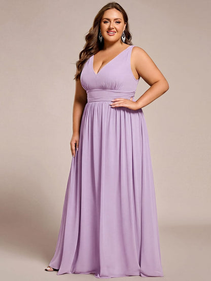 ever HUSH|V Neck Sleeveless Pleated Chiffon Evening Dress