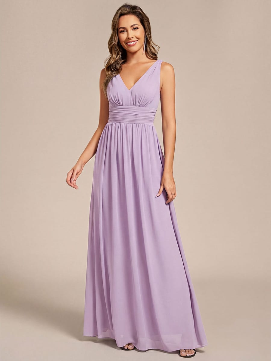 ever HUSH|V Neck Sleeveless Pleated Chiffon Evening Dress