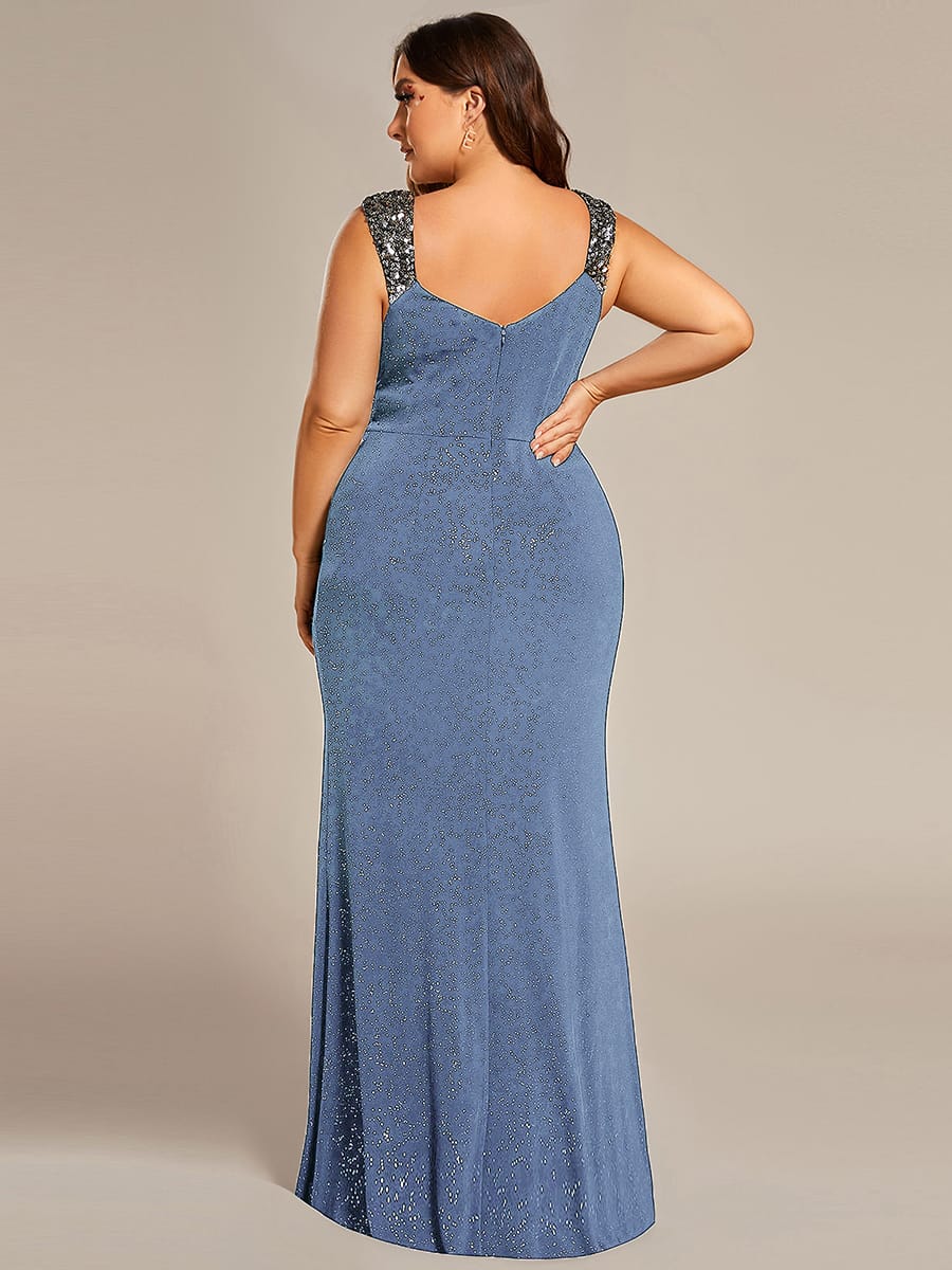 Robe de Soirée Élégante à Sequins avec Décolleté en V et Fente Haute