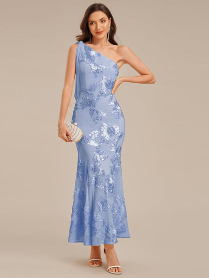 ever ARCELIA|Designer One Shoulder Ribbon Mermaid Evening Dress