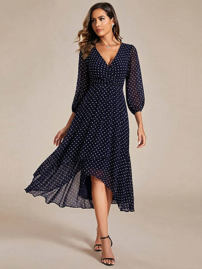ever BRIAR|Elegant 3/4 Sleeve V-Neck High Low Chiffon Wedding Guest Dress