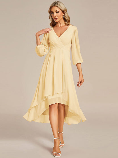 ever BRIAR|Elegant 3/4 Sleeve V-Neck High Low Chiffon Wedding Guest Dress