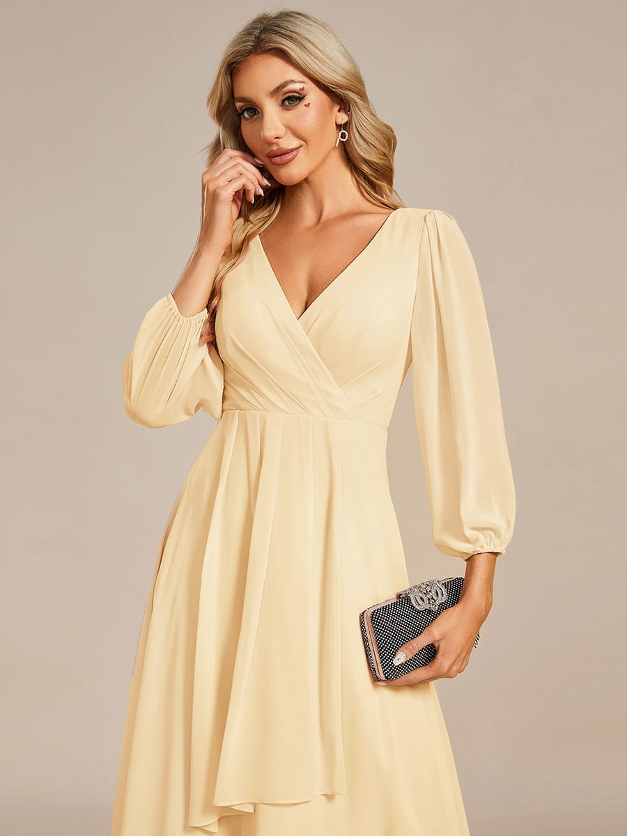 ever BRIAR|Elegant 3/4 Sleeve V-Neck High Low Chiffon Wedding Guest Dress