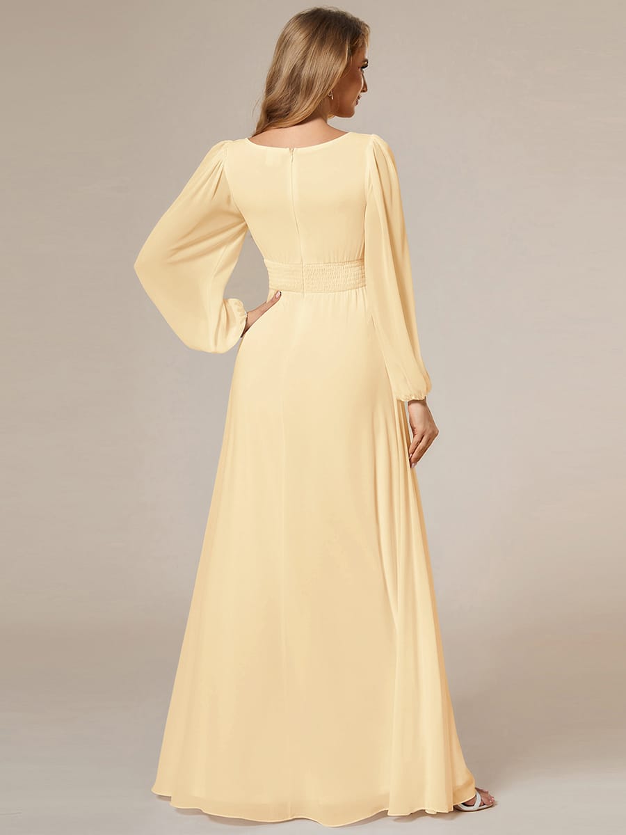 ever CELESTE|Chiffon Long Sleeve Pleated Floor Length Dress