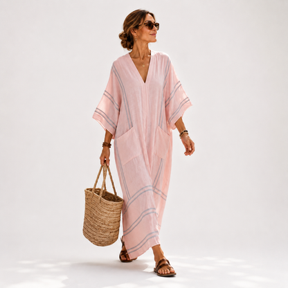 Soraya | Caftan Rayé Rose