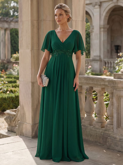 ever IVYROSE|Elegant Chiffon Applique Evening Dress with Flutter Sleeves