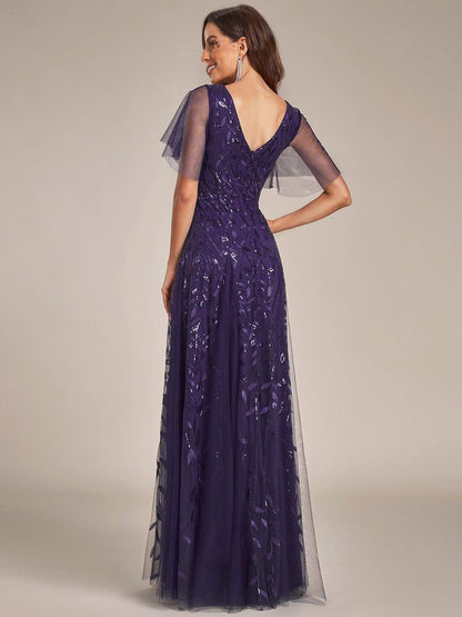 Robe Longue de Soirée Éclatante à Volants et Col en V Romantique