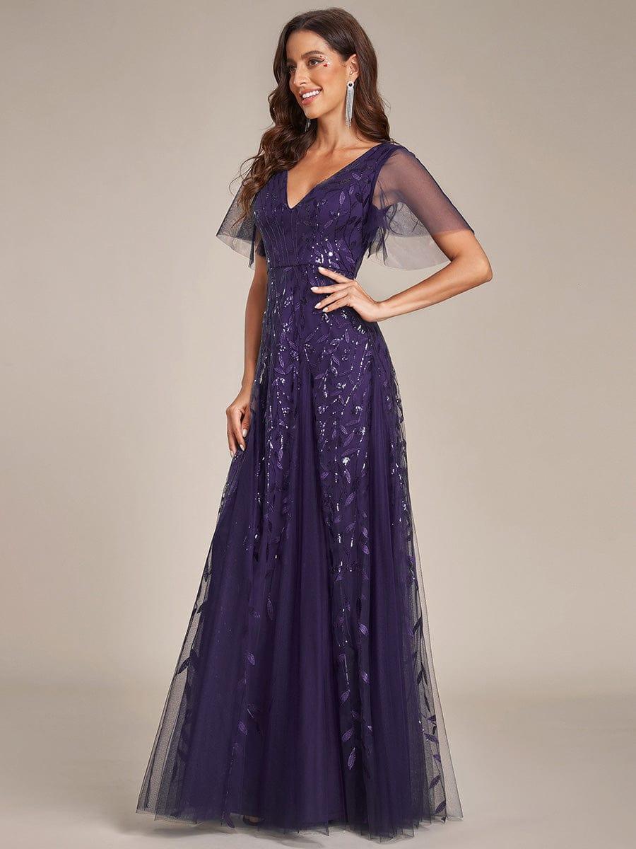 Robe Longue de Soirée Éclatante à Volants et Col en V Romantique