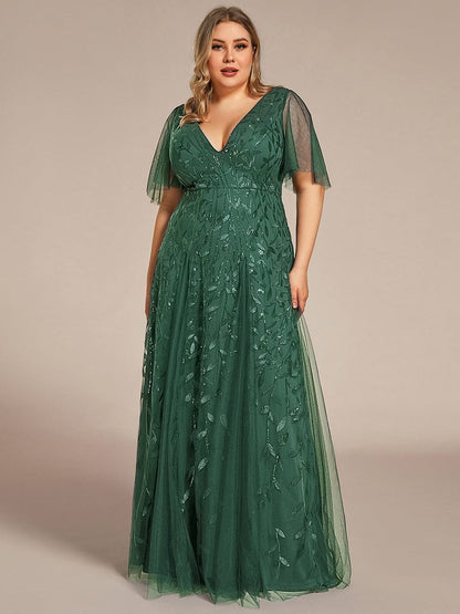 Robe Longue de Soirée Éclatante à Volants et Col en V Romantique
