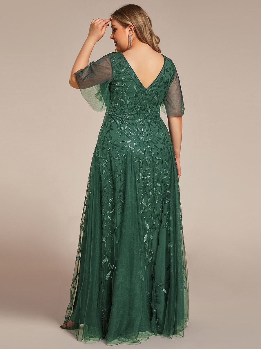 Robe Longue de Soirée Éclatante à Volants et Col en V Romantique