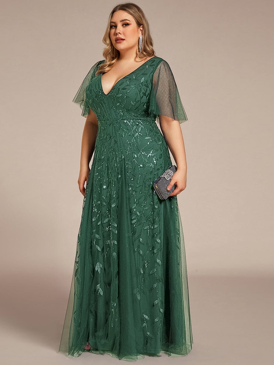Robe Longue de Soirée Éclatante à Volants et Col en V Romantique