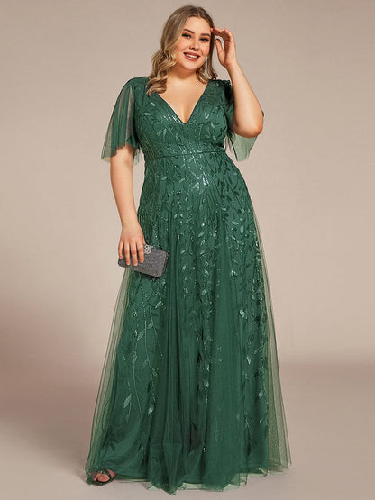 Robe Longue de Soirée Éclatante à Volants et Col en V Romantique