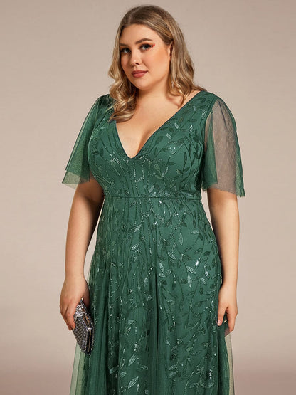 Robe Longue de Soirée Éclatante à Volants et Col en V Romantique
