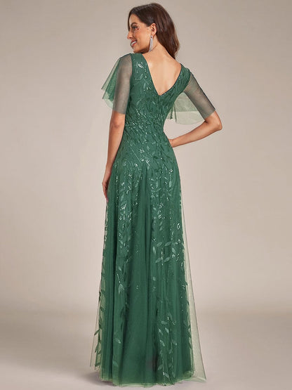 Robe Longue de Soirée Éclatante à Volants et Col en V Romantique