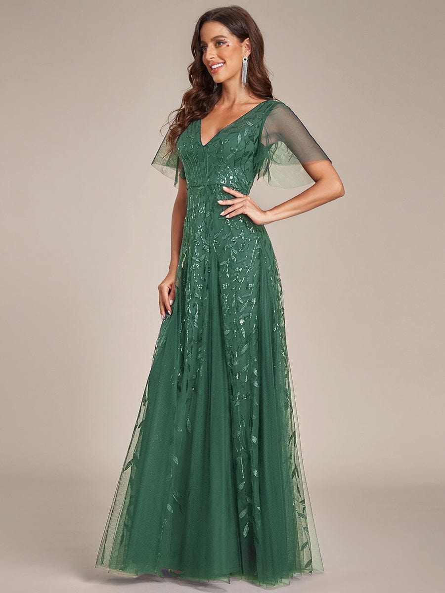 Robe Longue de Soirée Éclatante à Volants et Col en V Romantique