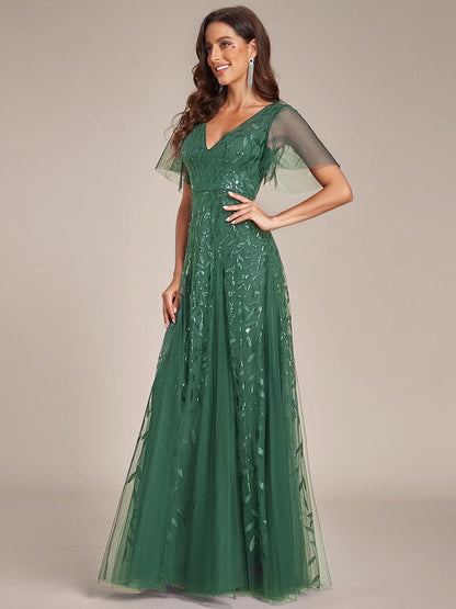 Robe Longue de Soirée Éclatante à Volants et Col en V Romantique
