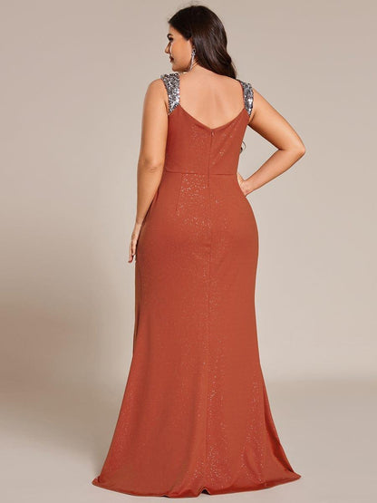Robe de Soirée Élégante à Sequins avec Décolleté en V et Fente Haute