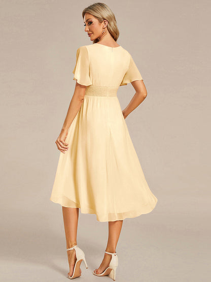 ever EDEN|Flowy Chiffon Round Neckline A-Line Knee Length Wedding Guest Dress