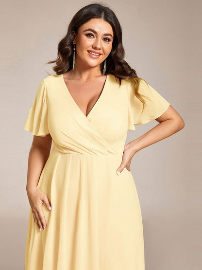 ever LARK|Chiffon Elegance Short Sleeve High-Low Wedding Guest Dress