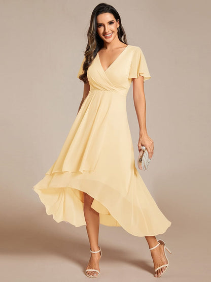 ever LARK|Chiffon Elegance Short Sleeve High-Low Wedding Guest Dress
