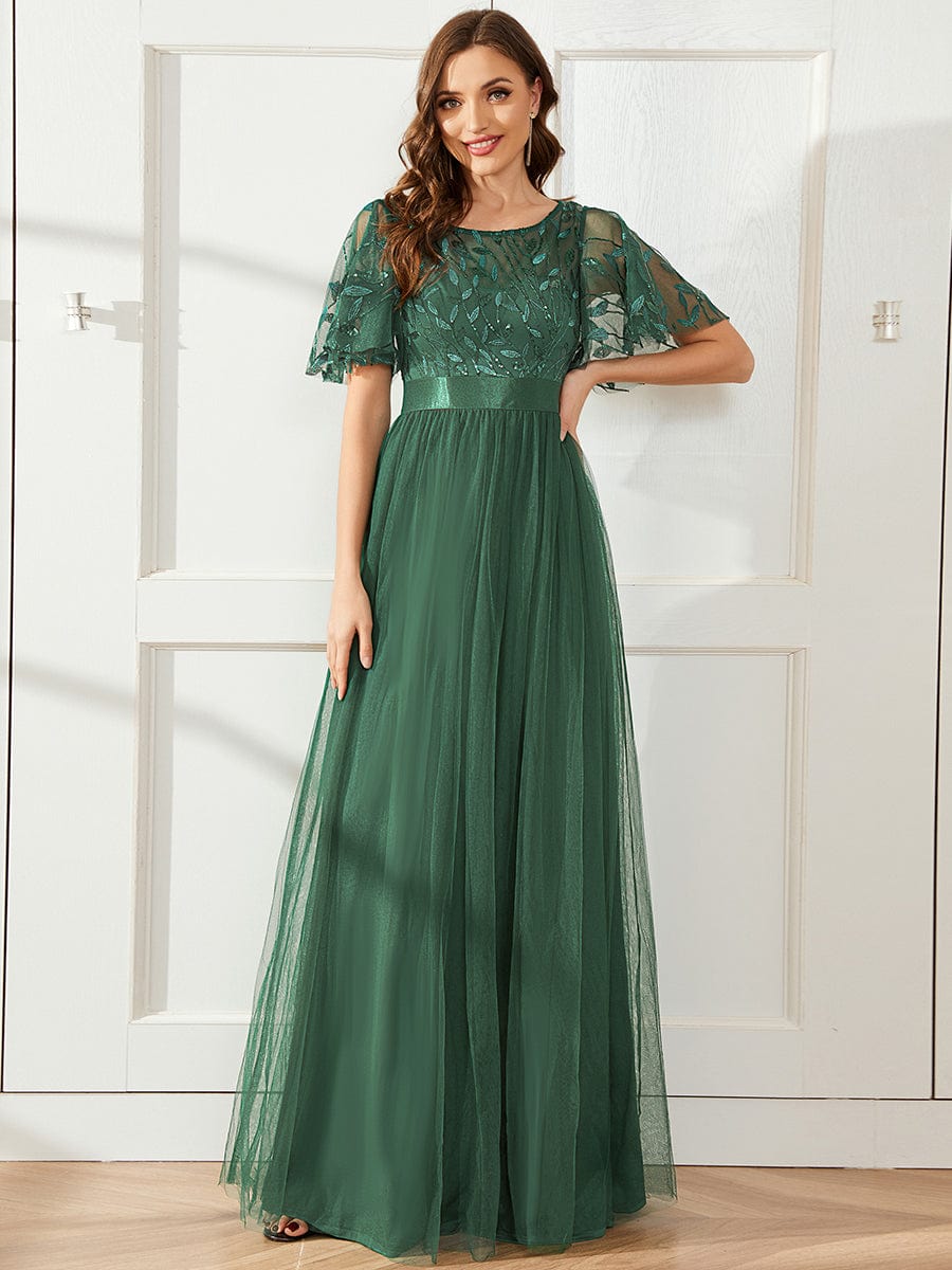 ever SAPHIR|Women's A-Line Short Sleeve Embroidery Floor Length Wedding Guest Dresses