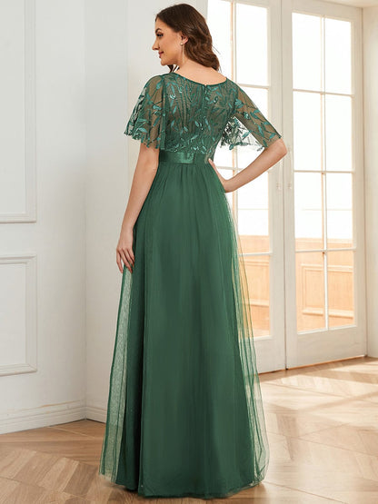 ever SAPHIR|Robes de cérémonie longues à manches courtes et broderies A-Line