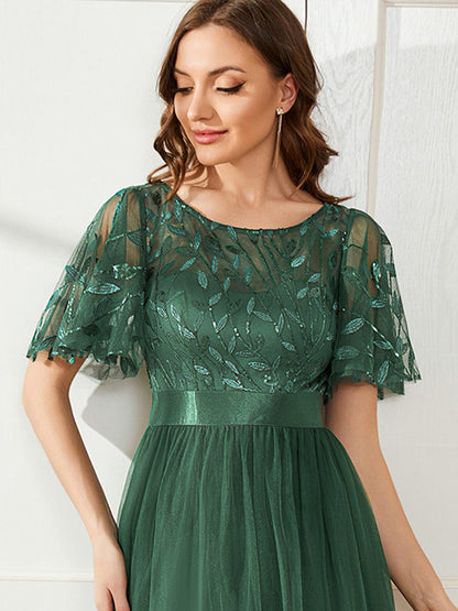 ever SAPHIR|Women's A-Line Short Sleeve Embroidery Floor Length Wedding Guest Dresses