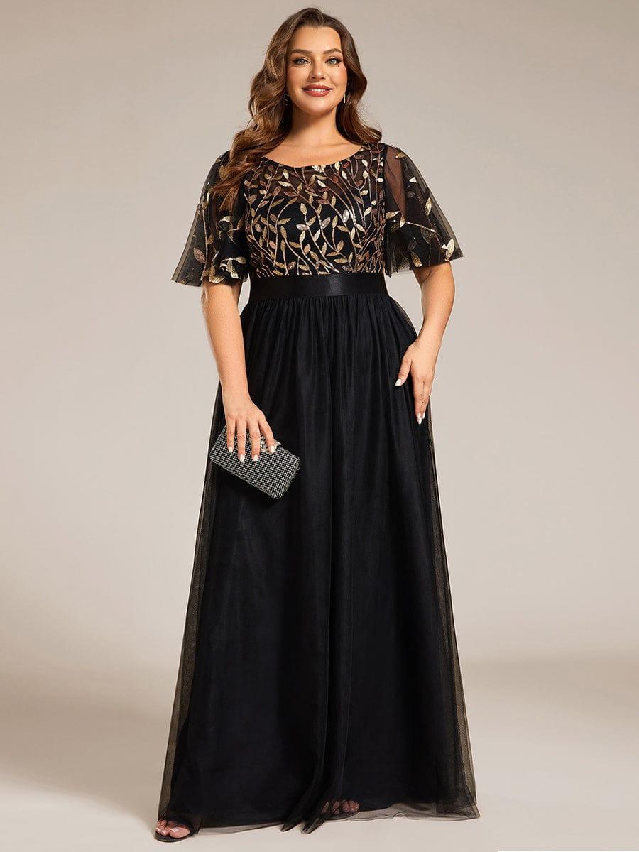 Robe longue de cérémonie à manches courtes avec broderie