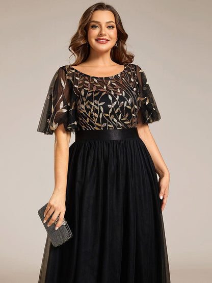 ever SAPHIR|Women's A-Line Short Sleeve Embroidery Floor Length Wedding Guest Dresses